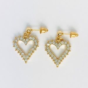 New! Rhinestones Heart Dangle Earrings Gold